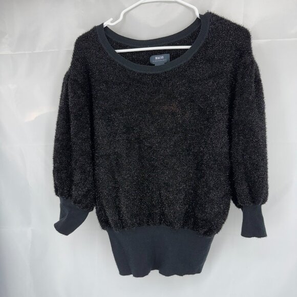Maeve Anthropologie Women M Pamela Tinsel Sweater Black Shiny Holiday Festive - Picture 2 of 9